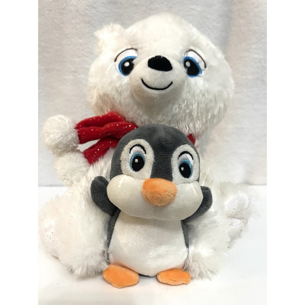 Plush animated Singing Bear holding a Penguin Singing, "Let it Snow "